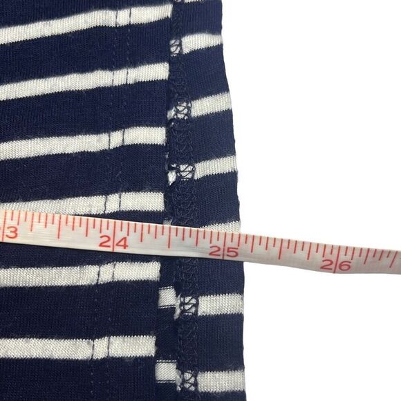 Pleione Navy White Stripe Ruffle Sleeve Peplum Knit Top Medium Preppy Nautical - Picture 6 of 6